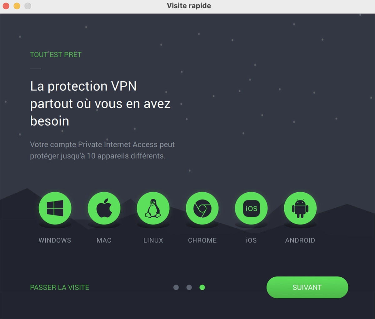 Capture d'écran du VPN Private Internet Access